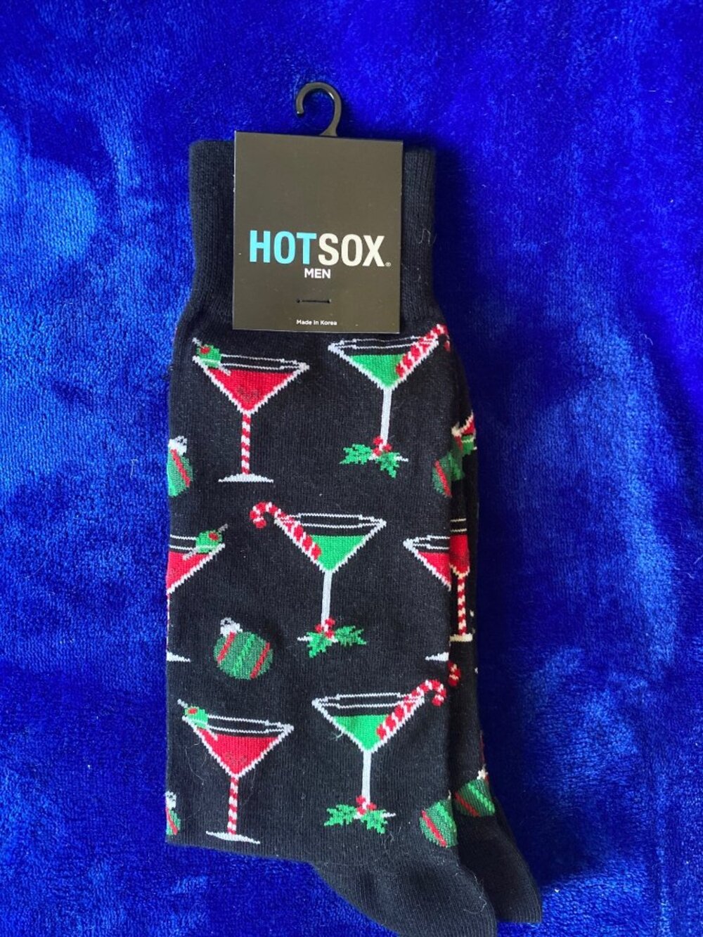 Hot Sox Mens Christmas Cocktail Socks Black Martini Holiday Sz 10-13